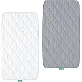 Bassinet Mattress Pad Cover Waterproof, Quilted Mattress Protector Sheets Fits All Mainstream Bassinet - Rectangle, Oval, Hourglass, 2 Pack, 17'' x 33'', Ultra Soft Breathable, White and Grey