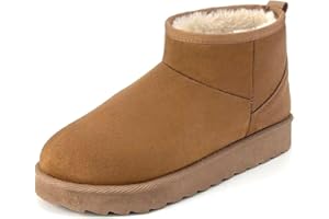 HOFRIYO Women Suede Classic Ultra Mini Snow Boots, Faux Fur Lined Slip On Ankle Winter Booties, Womens Warm No Slip Short Boot, Botas De Invierno Para Mujer