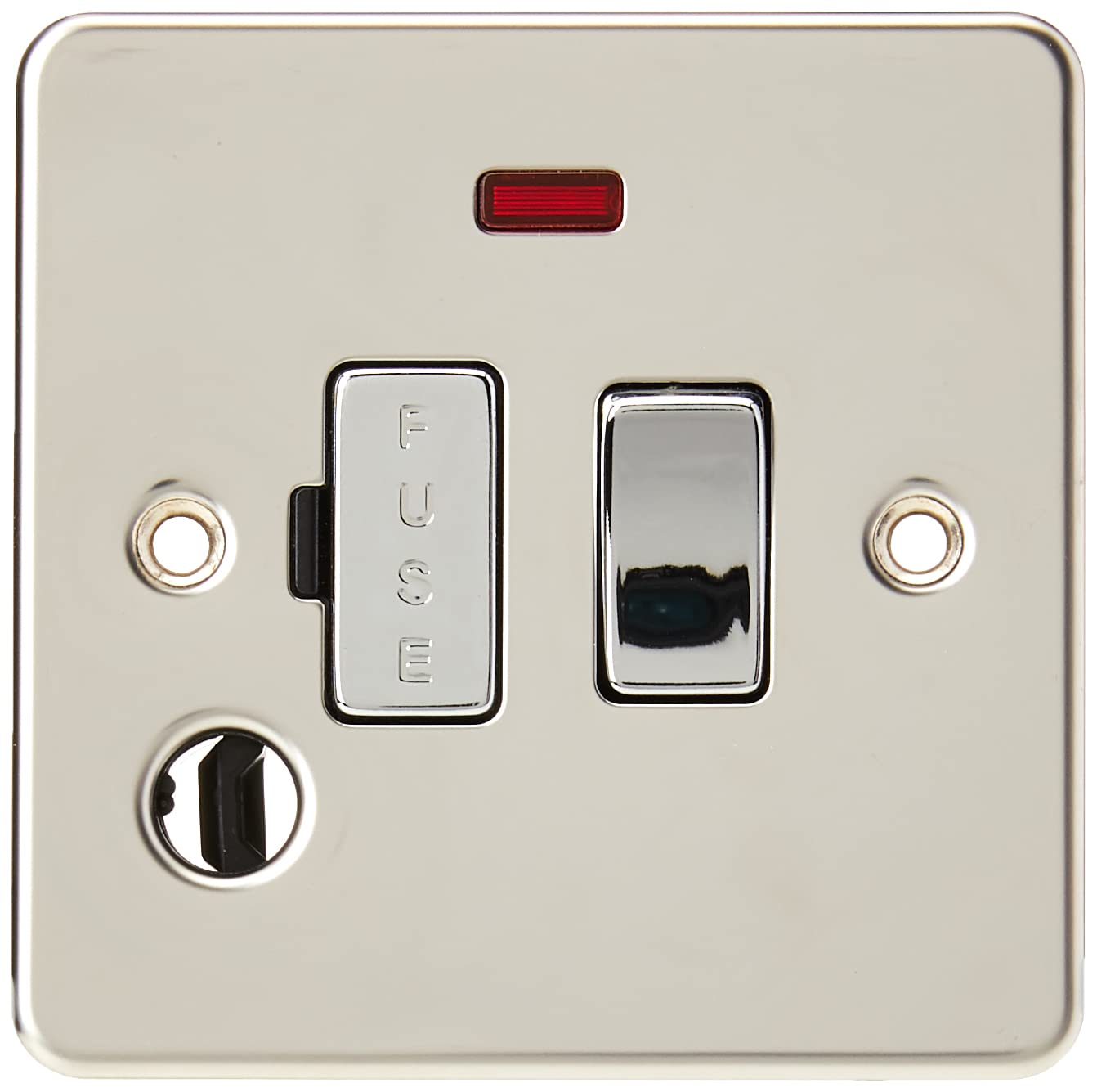 Knightsbridge FP6300FPC 13 A Flat Plate Switched Fused Spur Unit with Neon and Flex Outlet, Polished Chrome