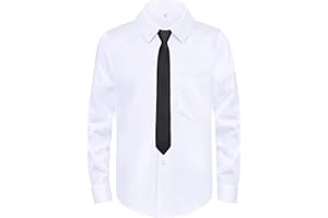 MagicSite Boys Long Sleeve Button-Down Dress Shirts with Tie: 2 Fabrics (Stretch/Standard) & 2 Fits (Regular/Husky)
