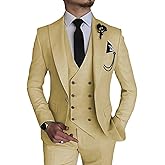 Wangyue 3 Piece Suit Slim Fit Double Breasted Mens Suits for Wedding Party Formal Prom One Button Blazer Vest Pants Sets
