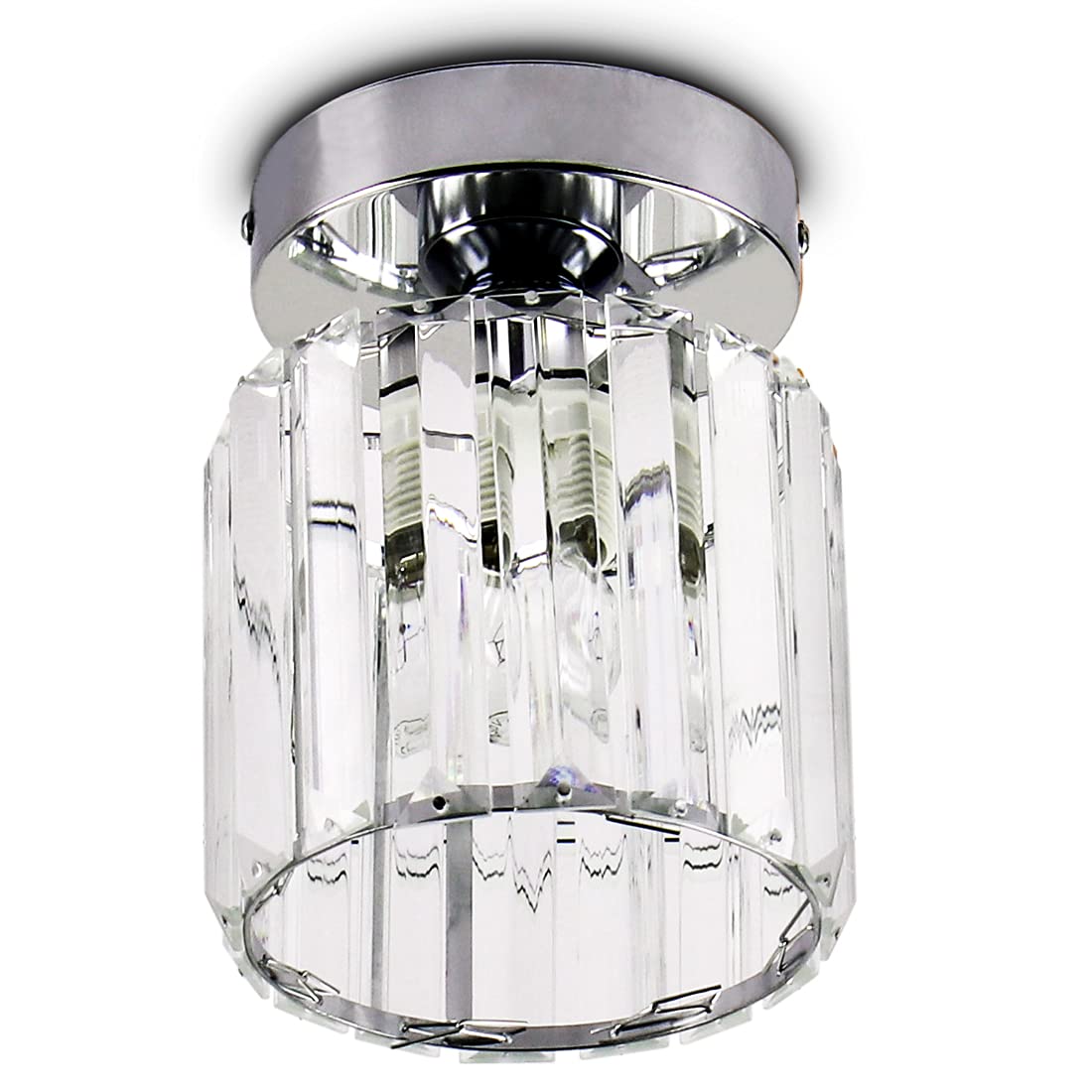 Crystal Modern Ceiling Light Fitting Chrome Semi Flush Mini Chandelier Close to Ceiling Lamp for Hallway Bedroom Kitchen Landing Porch, E26 Base, Bulb(Not Included)