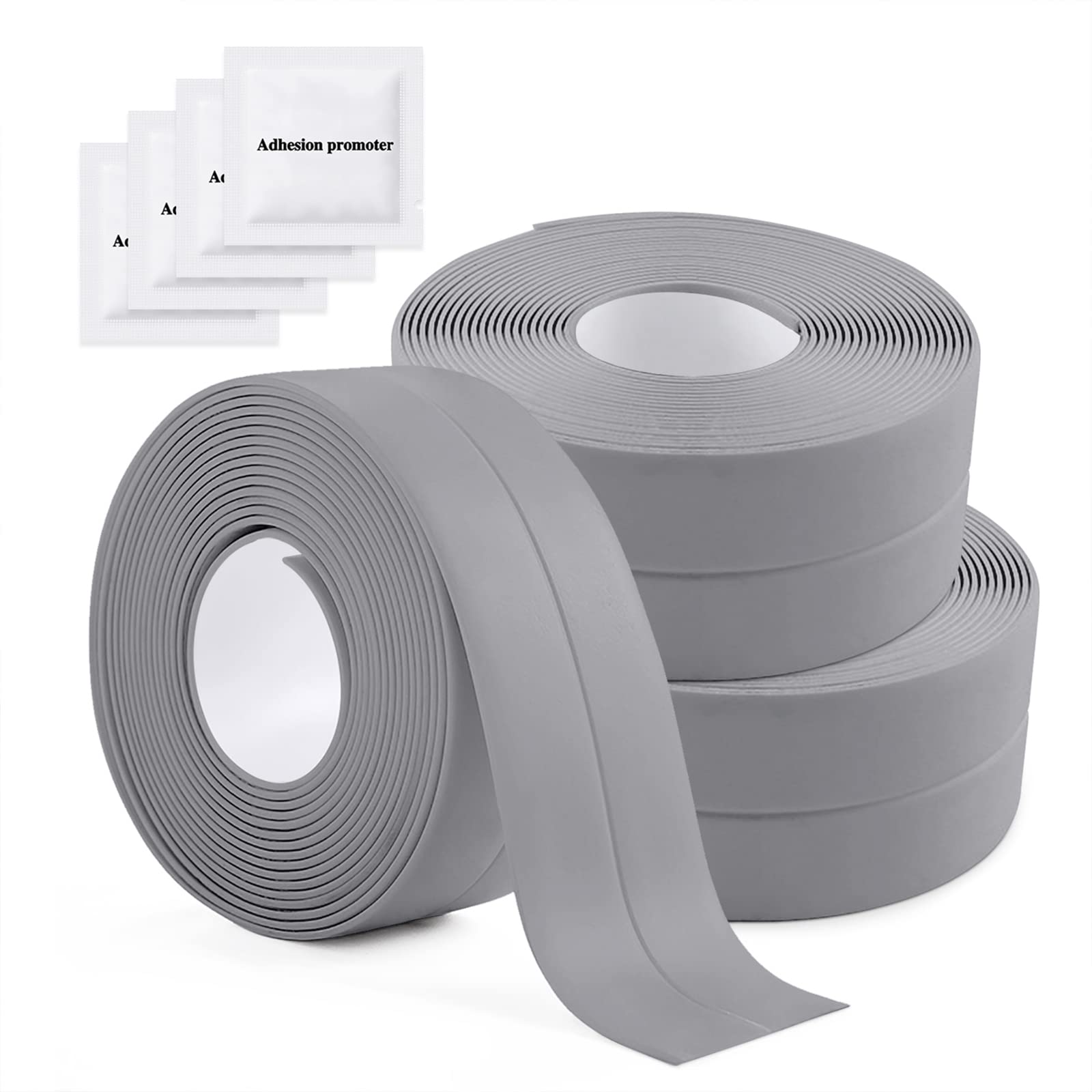 Senbaler 3 Rolls Bath Sealant Sealing Strip,Gap Tape PVC,Waterproof Caulk Tape for Kitchen Sinks,Bathtub,Toilet (Grey)