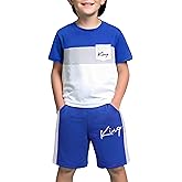Vitalique Size 6-12 Years Boys Summer Outfits Set Kids Short Sleeve Top T-Shirt & Shorts Color Block Clothing Sets