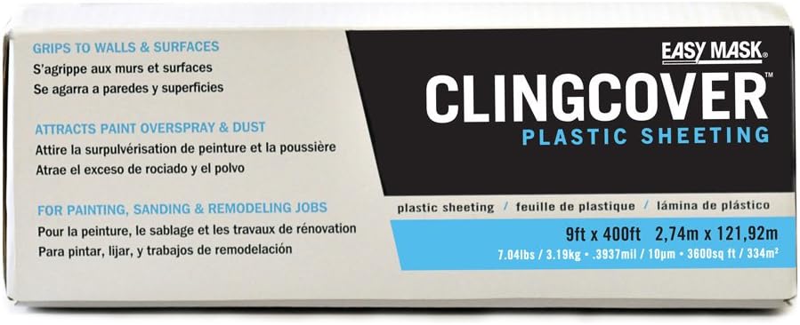 Trimaco Easy Mask Cling Cover Plastic Sheeting, 9-feet x 400-feet - Paint Drop Cloths - 