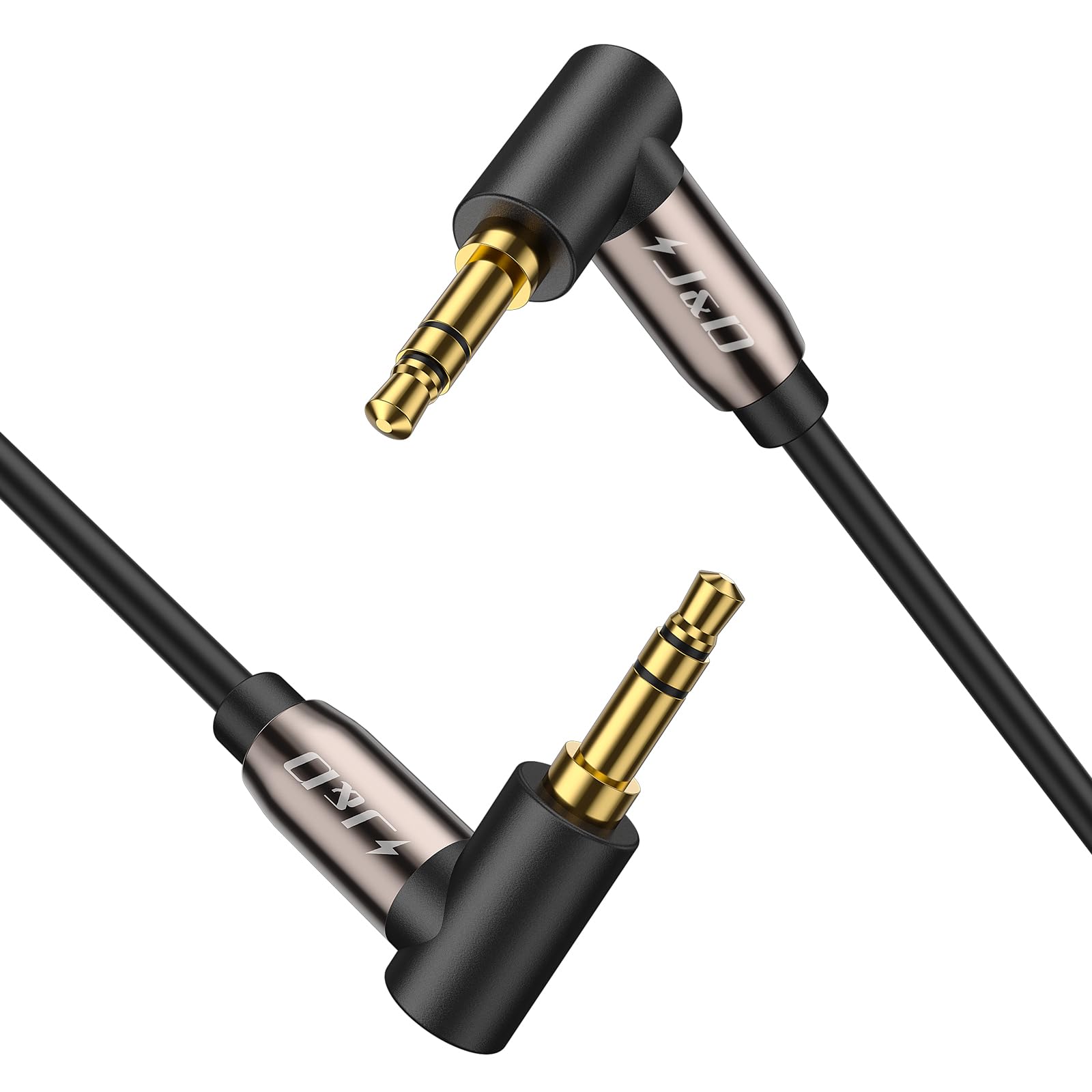 J&D Gold-Plated 3.5mm Stereo Audio Aux Cable 90 Degree Right Angle Compatible for iPhone and Most Phone Devices, Speakers and All Other devices, 4.5 Meter