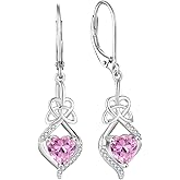 Rocayi Irish Celtic Knot Earrings for Women 925 Sterling Silver Dangle Drop Infinity Leverback Earrings with Birthstone Good Luck Jewelry Gifts for Women Her