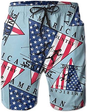 American Flag Cross-country Skiing Men Swim Beach Shorts Loose Sweatpant Running Pants With Pockets
