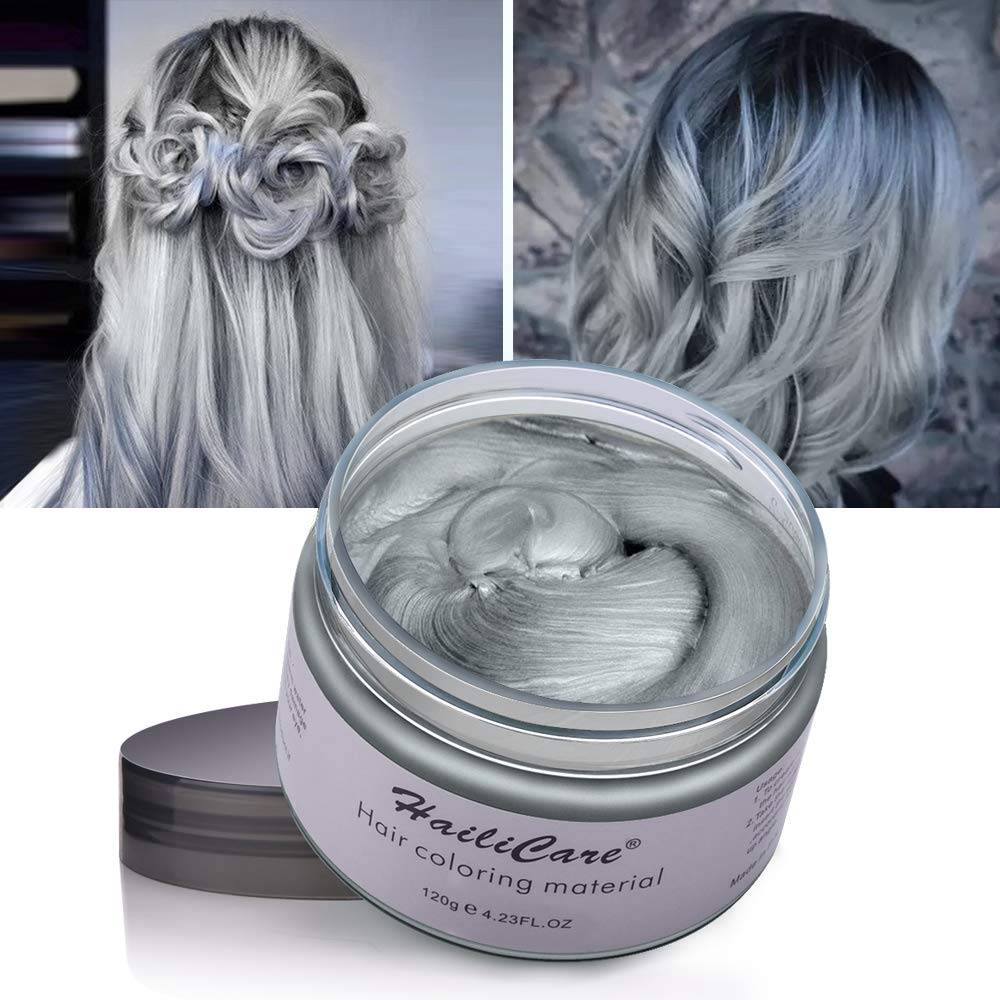 Color Hair Wax Hailicare Instant Hair Dye Washable Hair Color Cream Temporary for Men Women Kids (Silver Gray) : Beauty