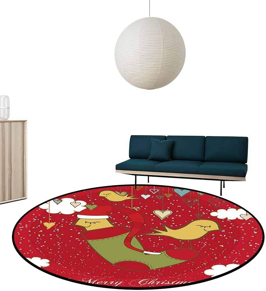 Area Rugs Birds Sitting in a Christmas Stocking Print Large Carpet for Kids Yoga Living Room Home Decor Rugs Kitchen Carpet 6.7'Diameter