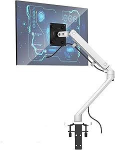Bemorergo Adjustable Single Monitor Desk Mount Stand, Full Aluminum Gas Spring Single Arm Desk Vesa Mount w/ 2-in-1 Heavy Duty Base, Fits 17-32 inch LCD/LED PC Monitors-Sleek Ergonomic Design(White)