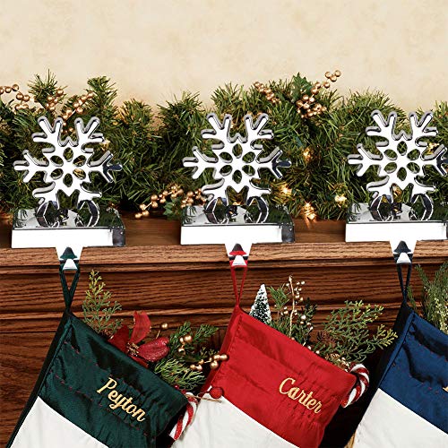 Fowecelt 2 Pack 3D Snowflake Christmas Stocking Hanger Silver Metal Mantel Stockings Holders for Christmas Decorations