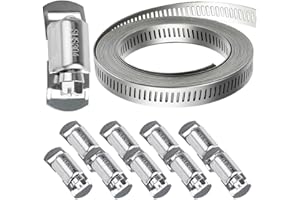 SMLCON 304 Stainless Steel Hose Clamps - For DIY,Cut-To-Fit 11.5 FT Metal Strap + 10 Stronger Fasteners Assortment Kit Large Adjustable Worm Gear Band Screw Clamps Duct Pipe Metal Clamp Strapping