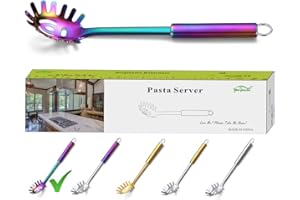 Berglander Pasta Fork, Spaghetti Spoon, Stainless Steel Rainbow Pasta Server, Colorful Spaghetti Server with Titanium Plating