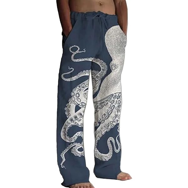 Men's Japanese Art Octopus Graphic Printed Casual Pants