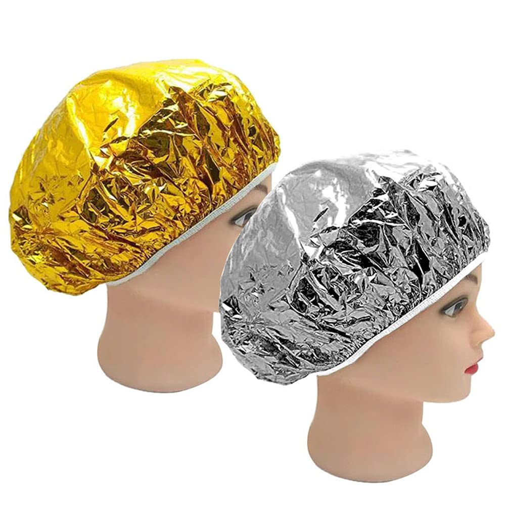 KIPETTO 16Pcs Aluminum Foil Hair Cap Deep Conditioning Heat Cap for Salon Spa Home Use, Gold and Silver