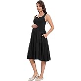 Smallshow Women's Maternity Tank Dress Sleeveless Ruffle Pregnancy Clothes