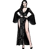 InGoticos Women Gothic Sexy High Slit Vintage Flower Embroidery Witch Party Goth Dress