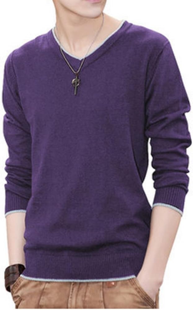 Amazon Vネック セーター 薄手ニット メンズ M L 黒 赤 茶 青 緑