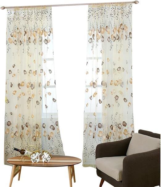 Amazon Com Winomo Tulip Flower Sheer Curtains Window Screen