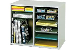Safco Literature Organizer, 12 Compartments, Office and Classroom Mailbox with Adjustable Shelves, Wood Paper and Mail Sorter, Gray