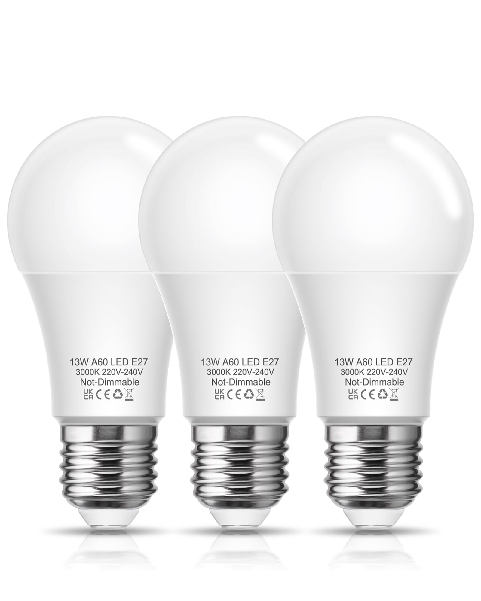 E27 Screw Bulbs 100W Equivalent, 13W 1200lm Super Bright E27 LED Bulbs, Warm White 3000K, GLS Large Screw in Light Bulbs, Non-dimmable, Pack of 3