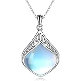YAFEINI Teardrop Necklace Sterling Silver Filigree Irish Pendant Necklace Natural Stone Moonstone/Lapis Lazuli/Larimar/Moss Agate Necklace Jewelry