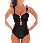 CUPSHE Women's One Piece Swimsuit Sweetheart Neck Keyhole Bathing Suit Ruching Cutout Back Wide Straps Adjustable