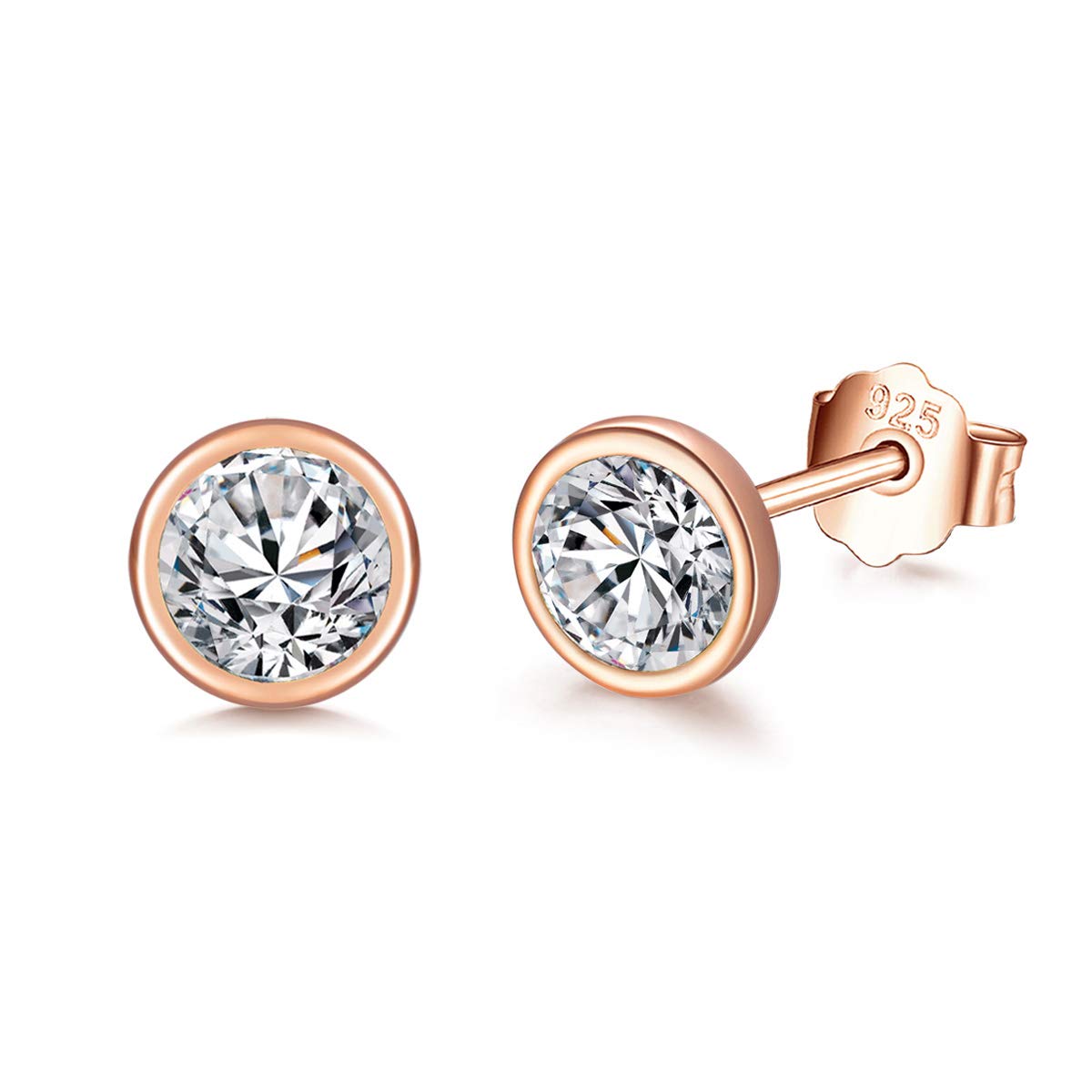 wynn's Silver Stud Earrings for Women, 925 Sterling Silver Rose Gold Cubic Zirconia Stud Earrings, 5mm Tiny Small Sleeper Cartilage Round Studs for Girls Men, Come with Silver Earring Backs