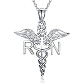WINNICACA Nurse Gifts for Women 925 Sterling Silver Caduceus Angel Wing RN Necklaces Jewelry Gifts for Nurses Doctors Medical Students Nurses Week Appreciation Graduation Christmas Gift