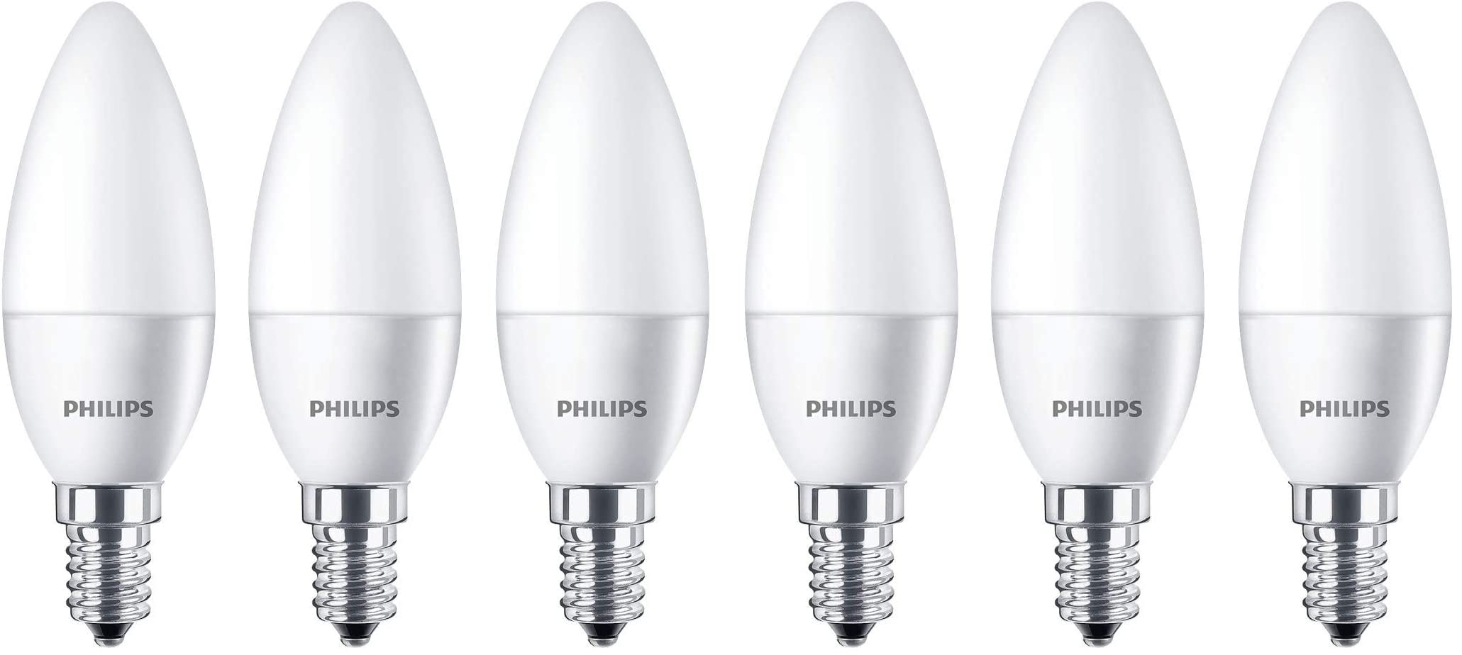 Philips E14 Candle Small Edison Screw LED Classic Light Bulb, 3.2W, 250 Lumens, 25W Halogen Equivalent, Warm White 2700k - 6 Pack