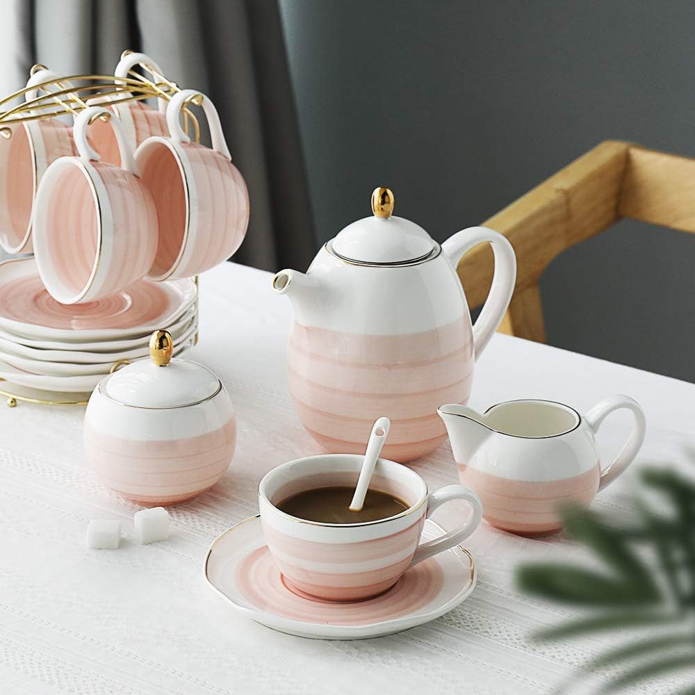 Sweejar Porcelain Tea Sets, 225 ml Cups and Saucer Teaspoon Set of 4 - Image 3