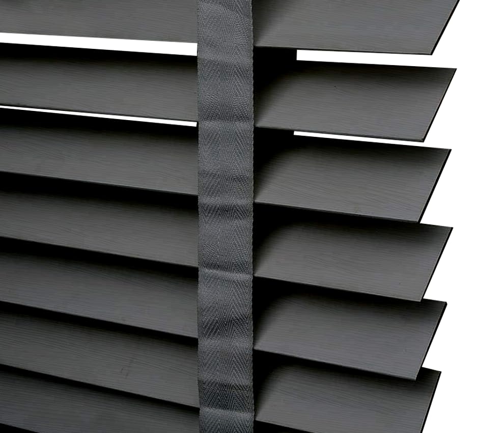 APEX FURNISHINGS Faux Wood Window Venetian Blinds-50mm Slats Charcoal Tape Trimmable Home Office Windows Blind (45cm x 150cm)
