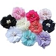 YYCRAFT Pack of 20 Pieces Chiffon 2" Flower Rhinestone Pearl for Craft projects-10 Colors