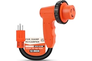 GOCIEAN 30 Amp to 110 Volt RV Adapter Plug with Locking Connector, NEMA 5-15P to NEMA L5-30R Electrical Power Adapter with Upgraded Grip Handle, ETL Listed, 3-Year Warranty