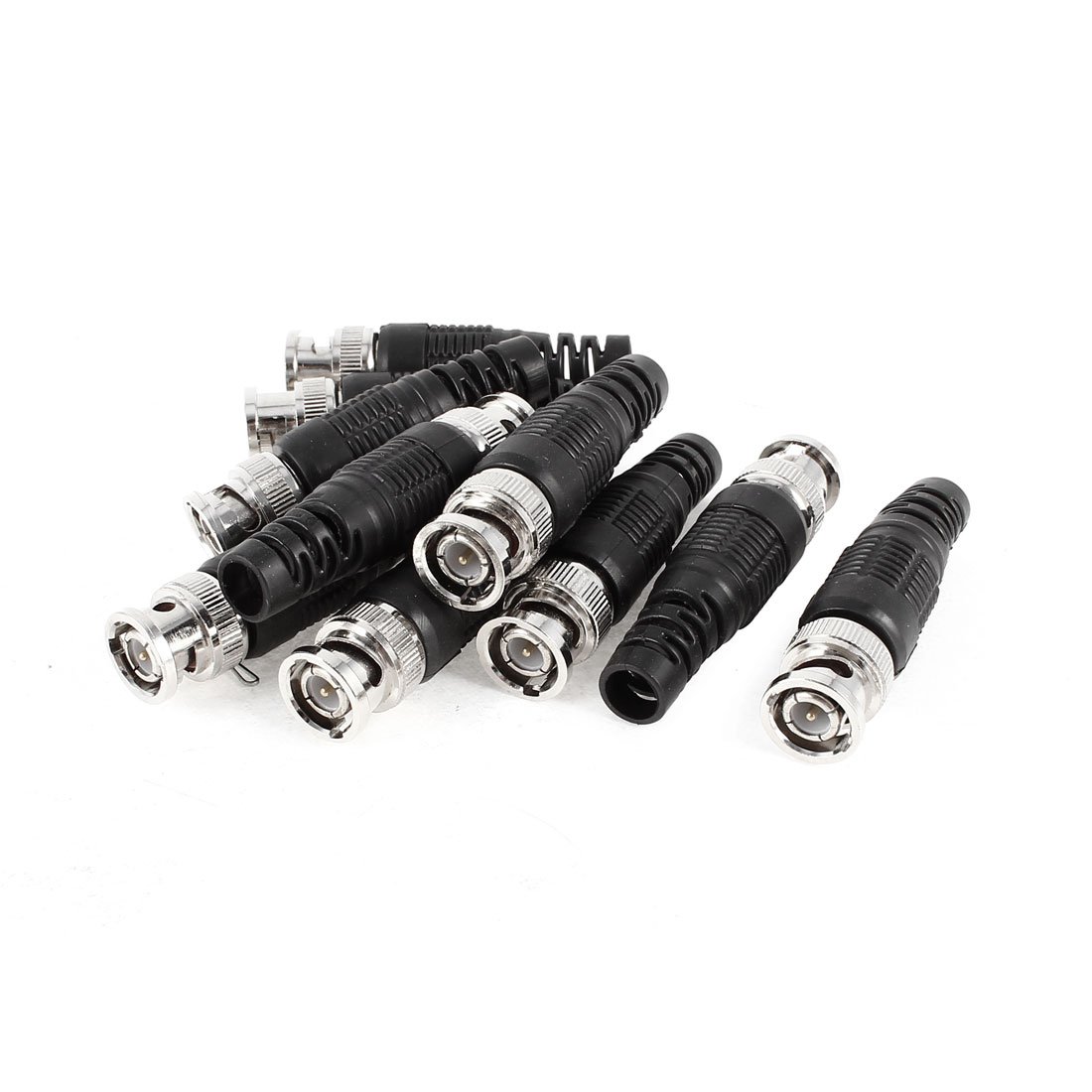 sourcing map 10 X Coax Adapter Black Plastic Tail BNC Male Soldering Adapter Silver Tone