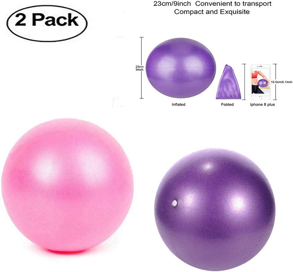 TopBine 9 Inch Exercise Pilates Ball -(2 Pcs) Stability Ball for Yoga, Barre, Training and Physical Therapy- Improves Balance, Core Strength, Back Pain & Posture- Comes with Inflatable Straw