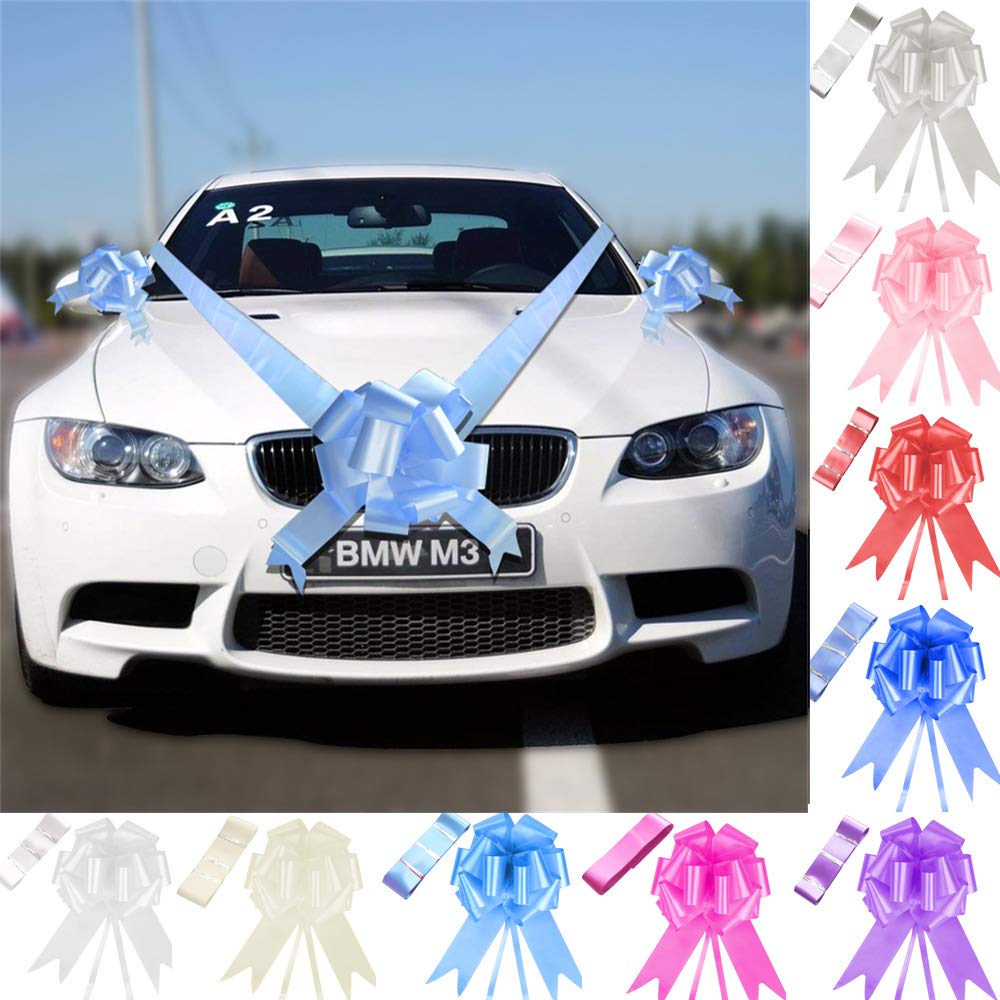 Time to Sparkle 5 Bows + 7M Ribbon Wedding Car Ribbon Decoration Kit Wrapping Large Bow (Baby Blue)