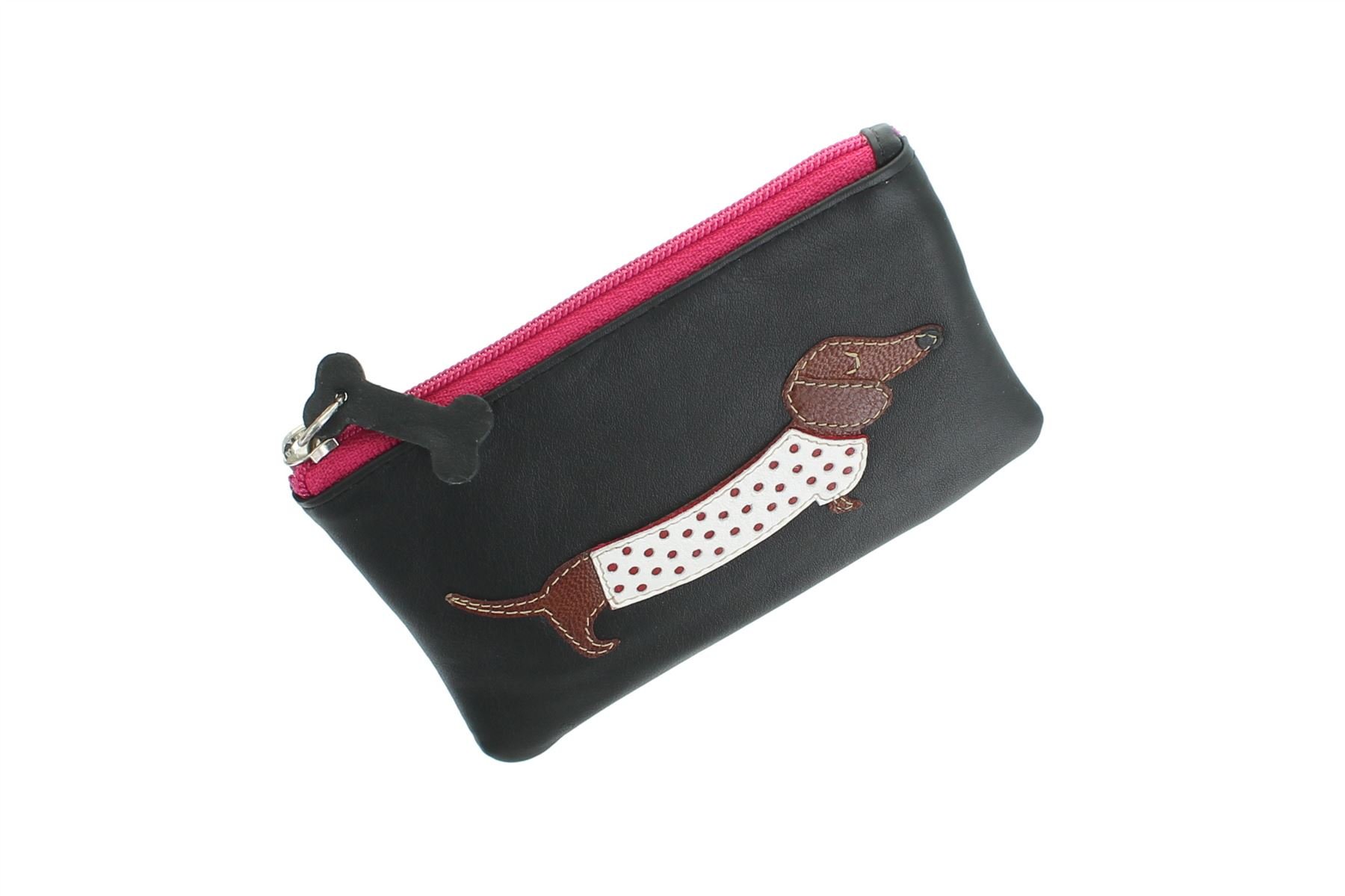 Mala Leather Best Friends Collection Sausage Dog Leather Coin Purse 4133_65 Black
