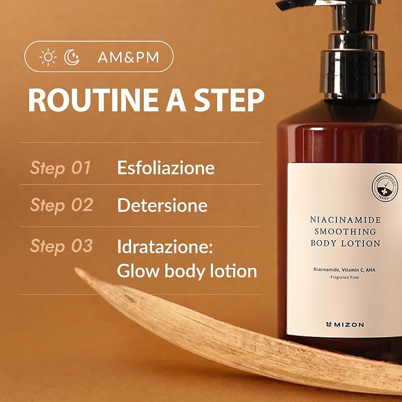 [Mizon] Lozione Corpo Levigante alla Niacinamide (300 ml) AHA, vitamina C, acido ialuronico, idratazione regolare, cura della pigmentazione, esfoliazione delicata (Niacinamide Smoothing Body Lotion)