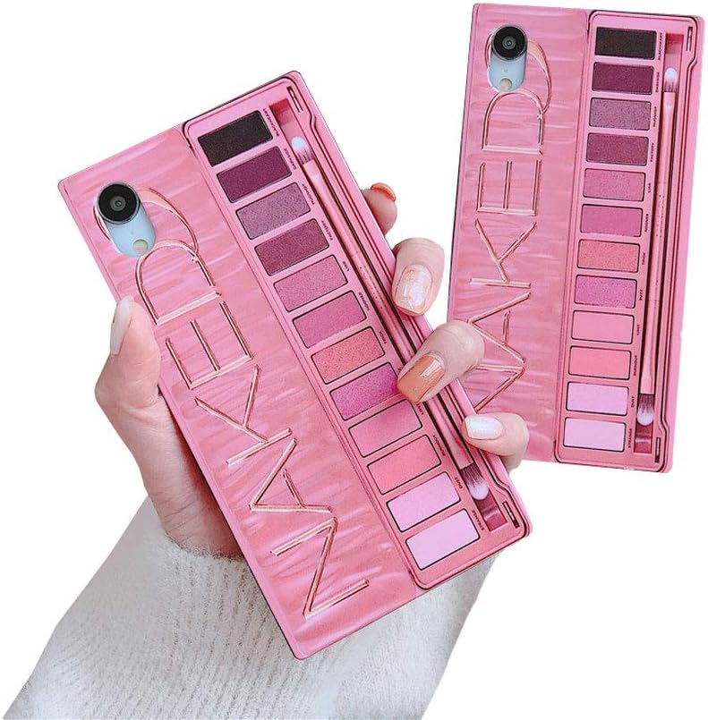 ICI-Rencontrer Super Creative 3D Square Eyeshadow Box Design Case Compatible with iPhone XR Shiny Make-up Palette Sexy Dressing Case Flexible TPU Cover Shockproff Anti-Scratch Case Pink (iPhone XR)