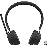 Lenovo Wireless VoIP Headset Teams Certified, Noise-Canceling Mic, Bluetooth 5.3 Multipoint, USB-A Receiver, 31-Hour Talk & 60-Hour Playback, Lightweight Over-Ear Design, Replaceable Earcups