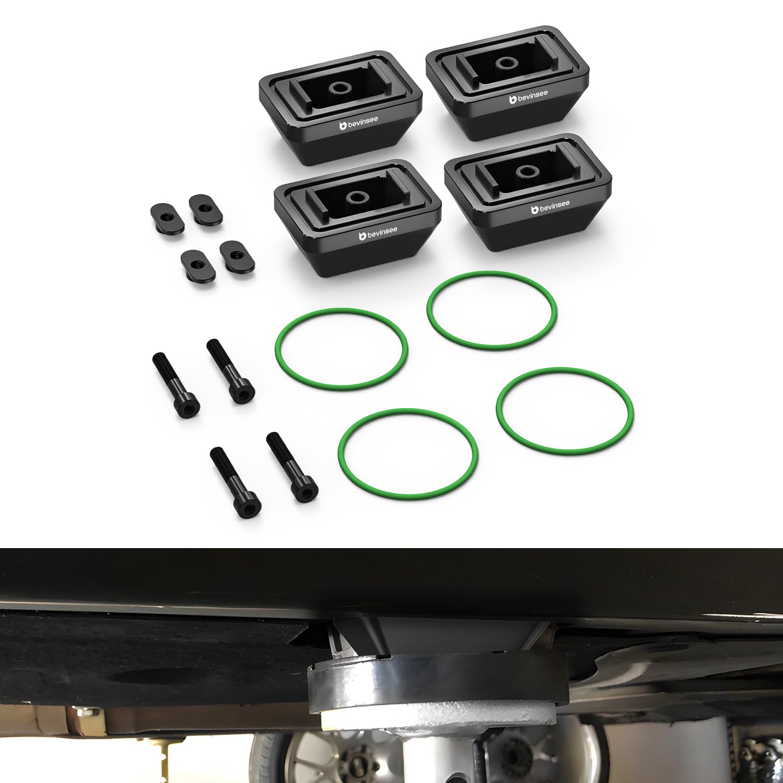 Photo 1 of Bevinsee Jack Pad Upgraded Set Billet Aluminum Compatible with E90 E91 E92 E93 E60 E61 E87 E88 320i 325i 328i 330i 335i, Replacement for 51717169981 51717123311 Permanently Attachable to Car, Black
