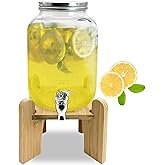 Tfwadmx 1 Gallon Drink Dispenser for Parties, Beverage Dispenser With Wood Stand Lemonade Dispenser Iced Tea Pitcher Party Beverage Dispenser for Lemonade, Juice, Punch, Water, Outdoor, Daily Use