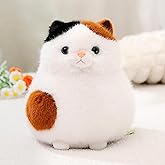 PEACH CAT Fat Calico Cat Plush Cute Kitten Stuffed Animal Soft Plushies Toy Pillow Gifts for Kids White 7.9"