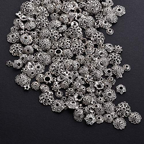 JEWMAY 300Pcs Tibetan Silver Bead Caps Metal Spacers Jewelry Findings Accessories for Bracelet Necklace Jewelry Making
