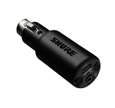 Shure MVX2U XLR-to-USB Interface with Headphone Jack, 60dB Gain, Zero-Latency Monitoring, 48V Phantom Power, ShurePlus App, USB-C Cable