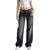 Wonyier Low Rise Baggy Jeans for Women Y2K Straight Leg Bootcut Jeans Teen Girls Casual Loose Boyfriend Denim Pants