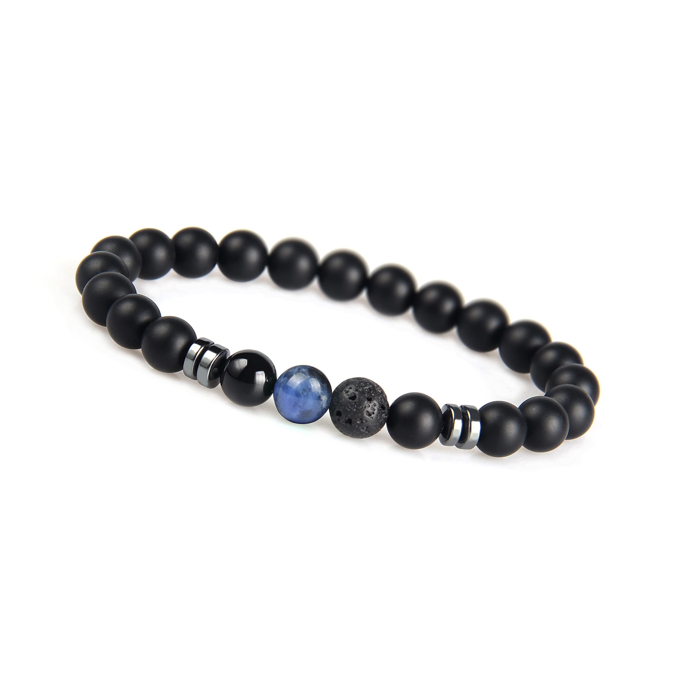 GD GOOD.designs EST. 2015 Chakra Bead Bracelet – Onyx & Jasper Natural Stone I Men’s Jewelry (Blue) I Gift for Him