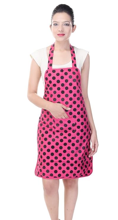 Switchon Branded Waterproof Doted Cotton Kitchen Apron,Pink,23 In,Cotton